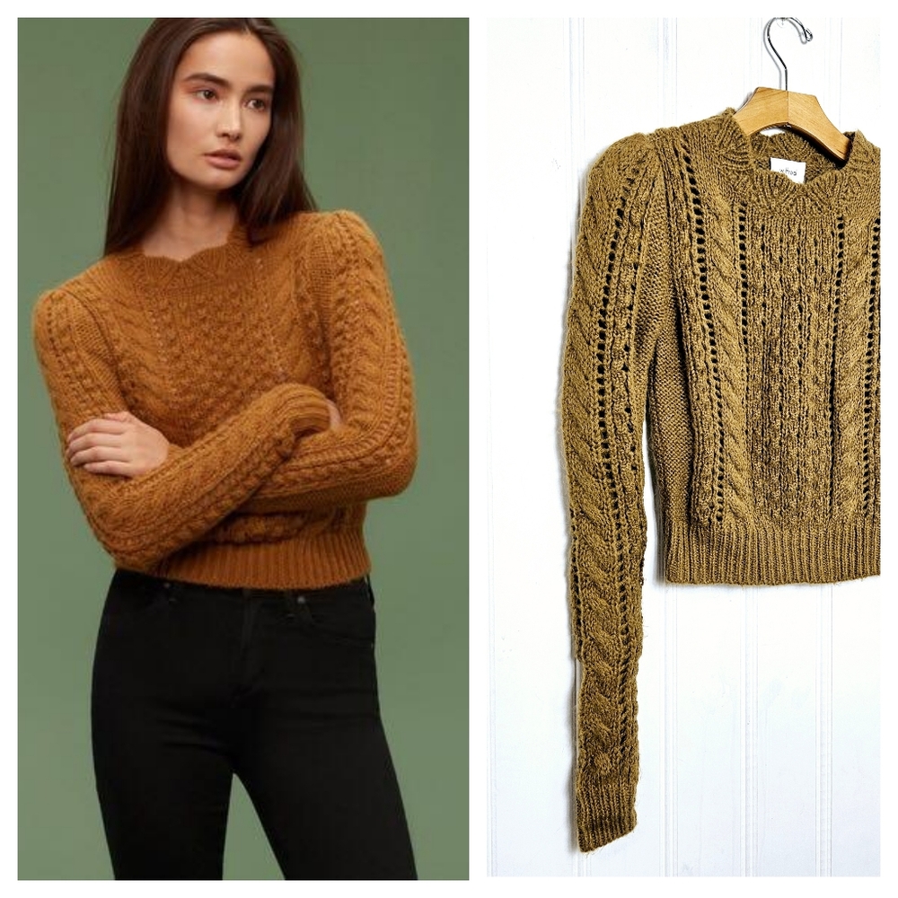 Aritzia Wilfred Sweater XS Reverdy Cable Knit Alpaca Mohair Cropped Tamarind Bro